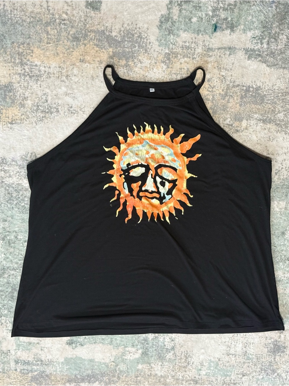 Unbranded Black Sublime Sun Face Graphic Halter Tank Top- Tagged 4X But Fits 1X
